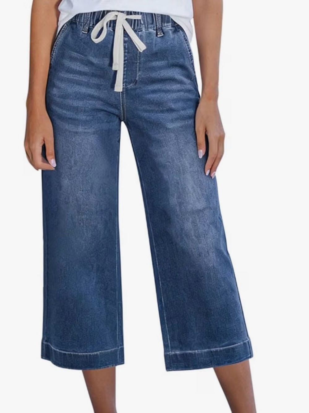 Wide Leg Cropped Jeans - Blue